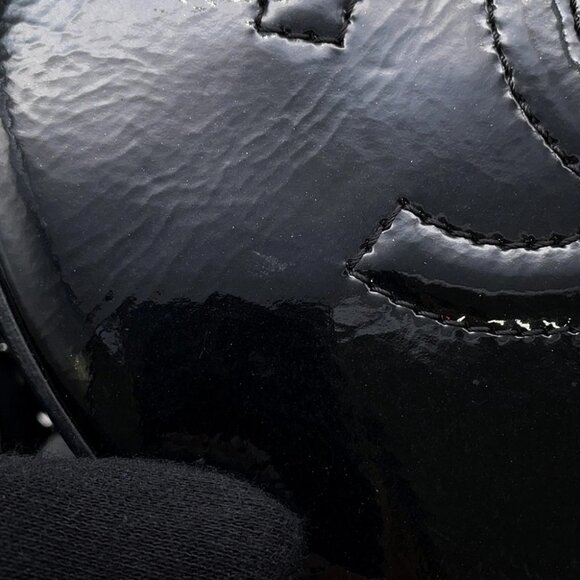 CHANEL Double Chain Round Shoulder Bag Patent Leather Black - Picture 7 of 15